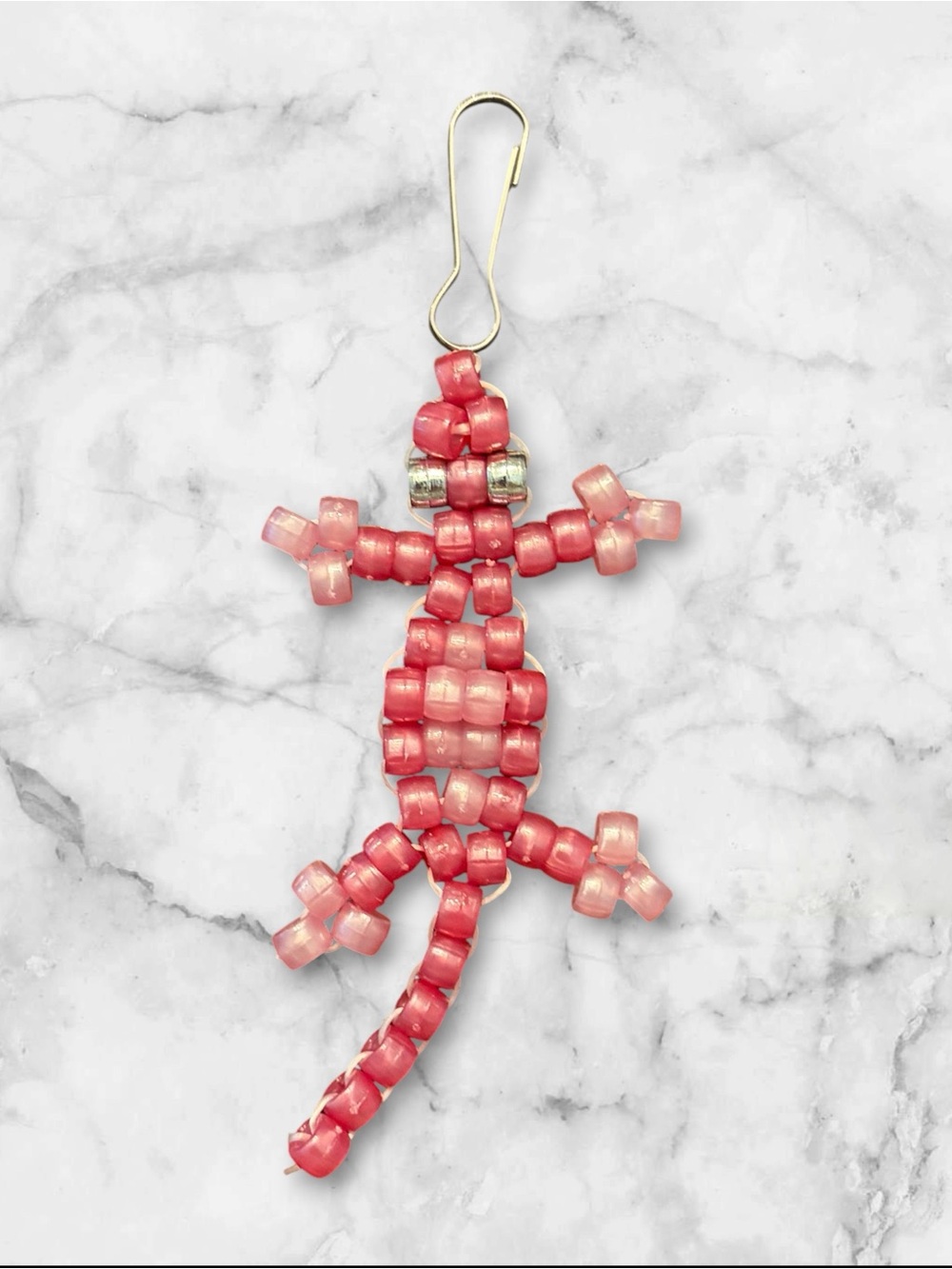 Handmade Mini Beaded Lizard Keychain - Pink